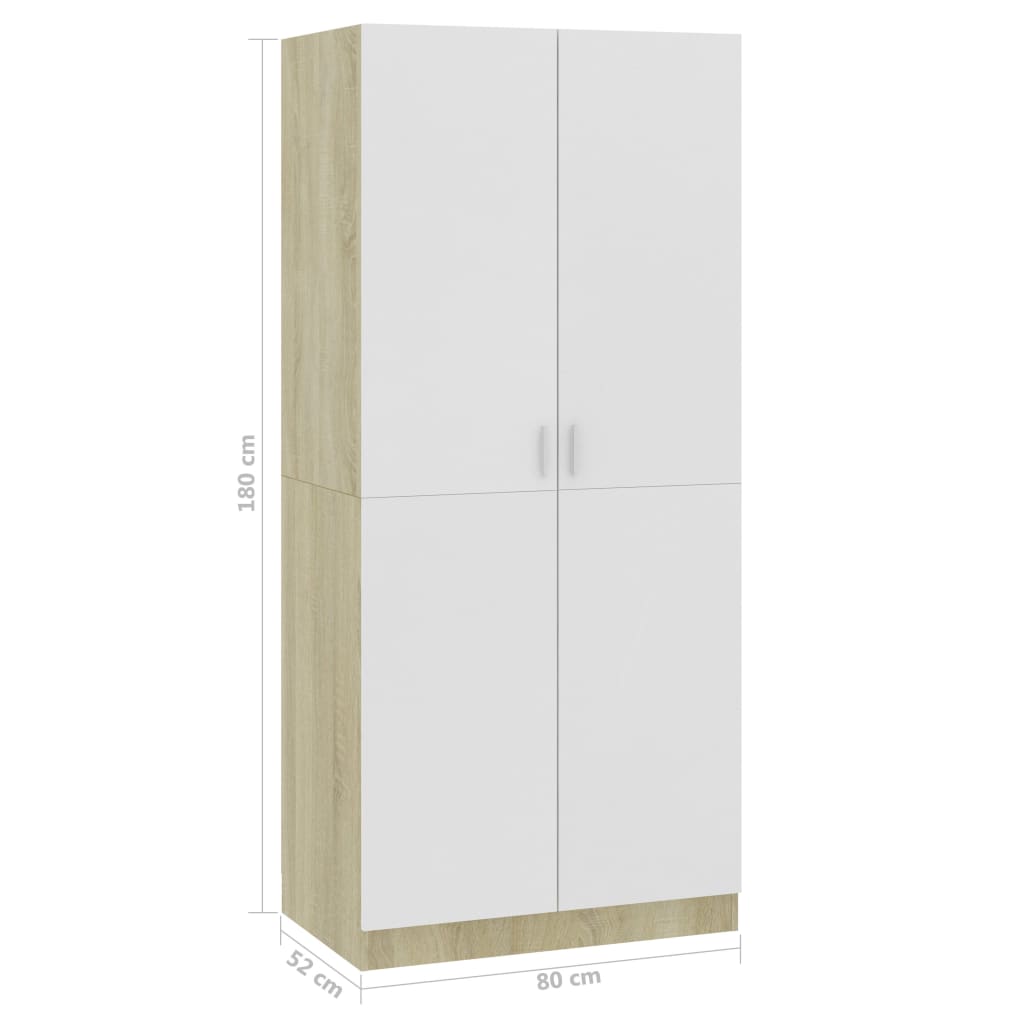 Kleiderschrank Weiß Sonoma-Eiche 80x52x180 cm Holzwerkstoff