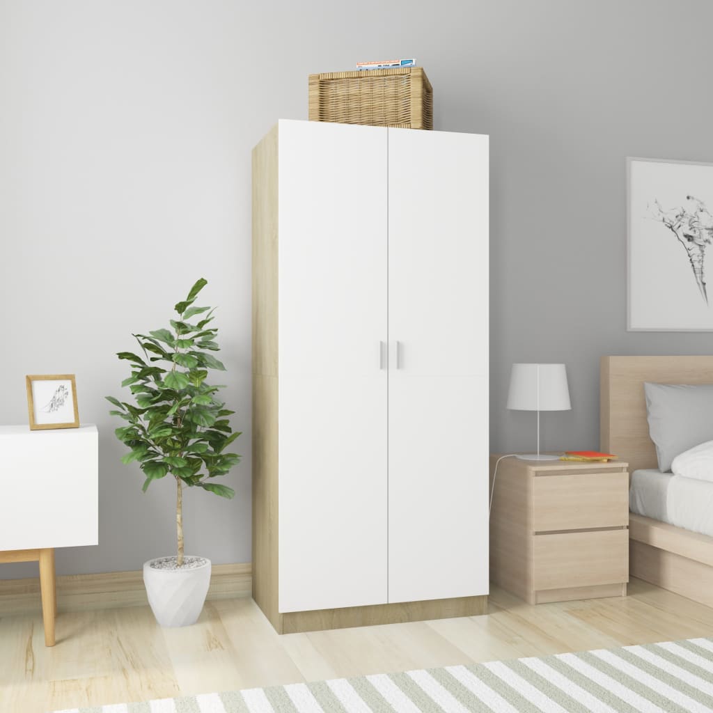 Kleiderschrank Weiß Sonoma-Eiche 80x52x180 cm Holzwerkstoff
