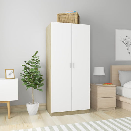 Kleiderschrank Weiß Sonoma-Eiche 80x52x180 cm Holzwerkstoff