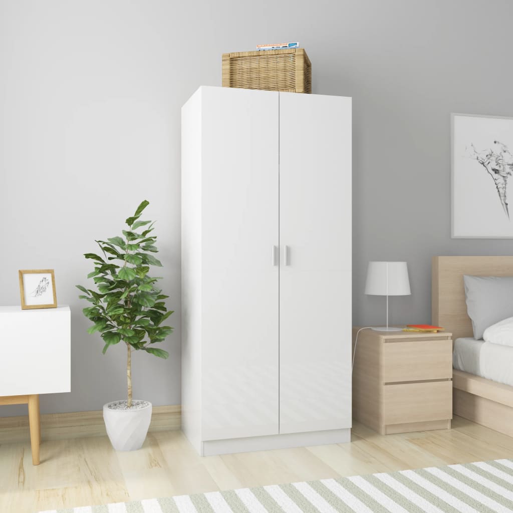 Armoire blanc brillant 80x52x180 cm en bois