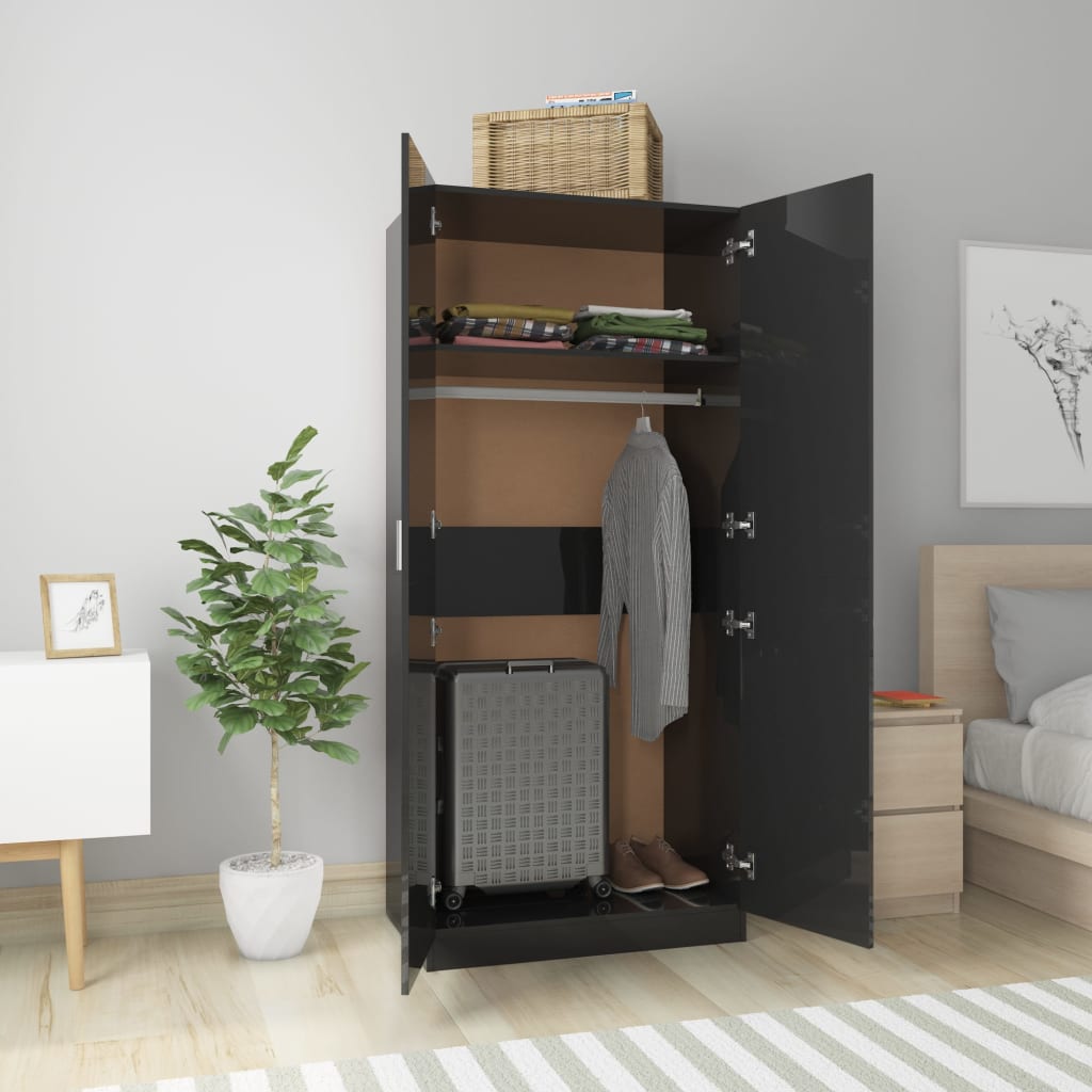 Kleiderschrank Hochglanz-Schwarz 80x52x180 cm Holzwerkstoff