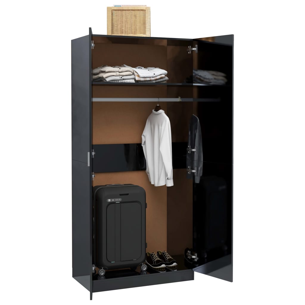 Kleiderschrank Hochglanz-Schwarz 80x52x180 cm Holzwerkstoff