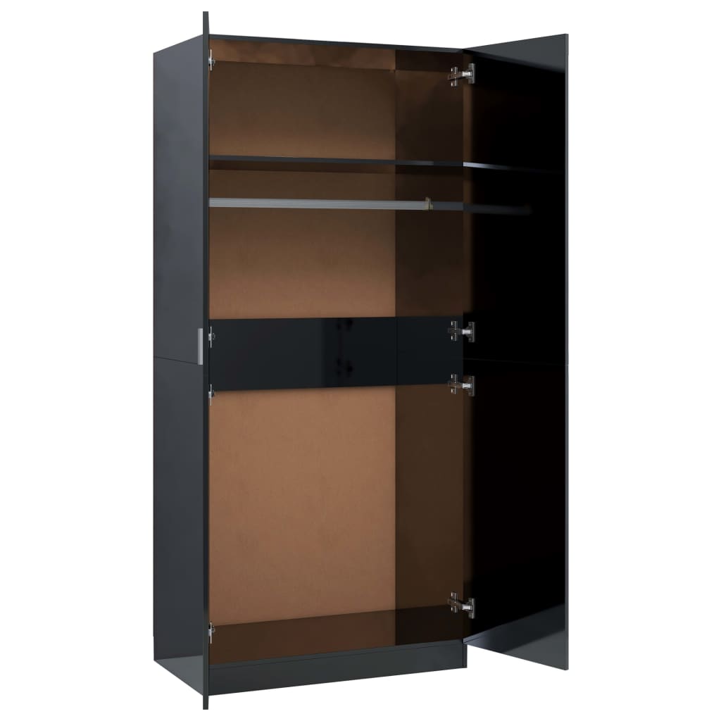 Kleiderschrank Hochglanz-Schwarz 80x52x180 cm Holzwerkstoff