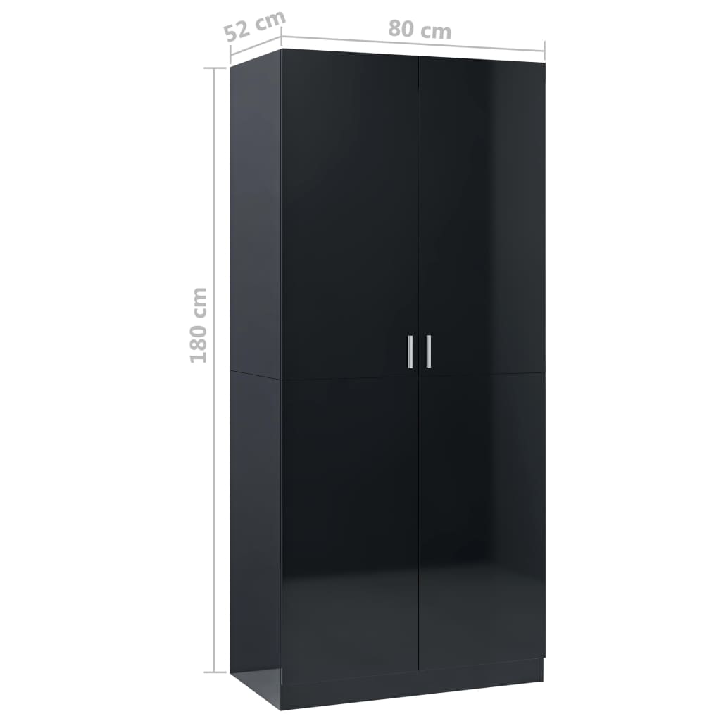 Kleiderschrank Hochglanz-Schwarz 80x52x180 cm Holzwerkstoff