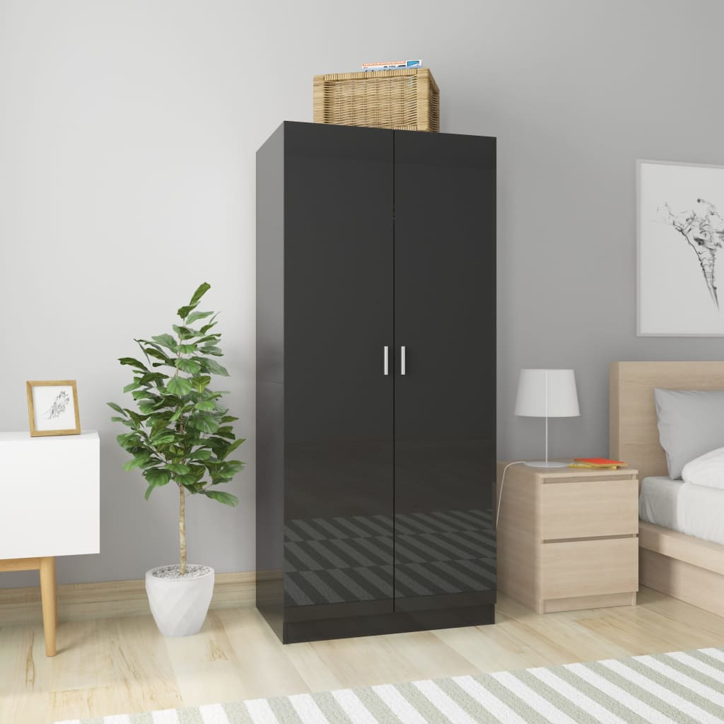 Kleiderschrank Hochglanz-Schwarz 80x52x180 cm Holzwerkstoff