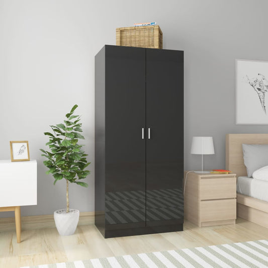 Kleiderschrank Hochglanz-Schwarz 80x52x180 cm Holzwerkstoff