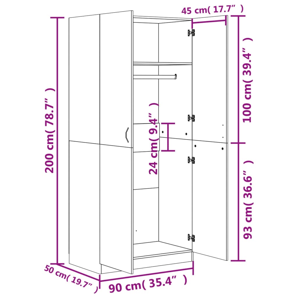 Armoire chêne Sonoma 90x52x200 cm matériau bois