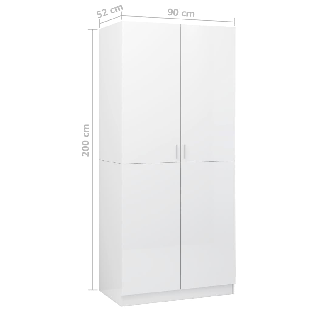 Armoire blanc brillant 90x52x200 cm en bois