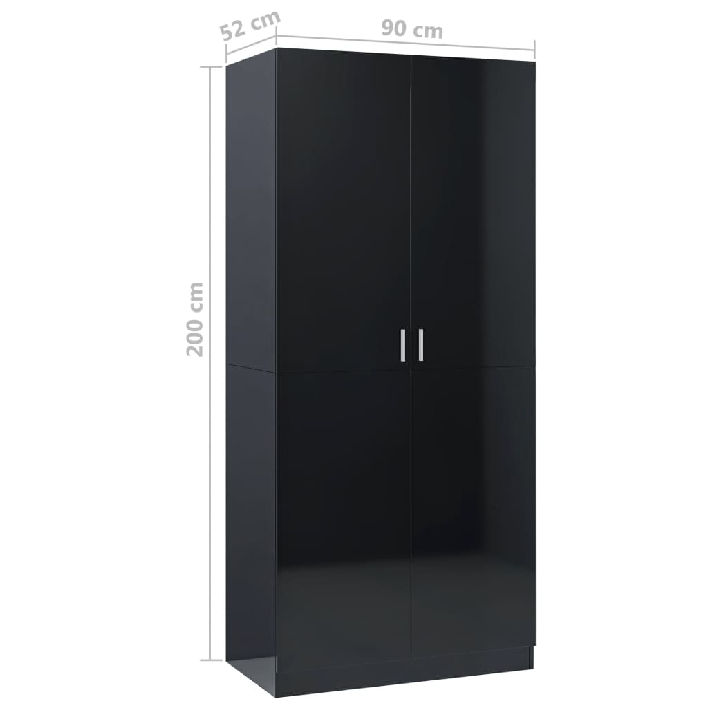 Kleiderschrank Hochglanz-Schwarz 90x52x200 cm Holzwerkstoff