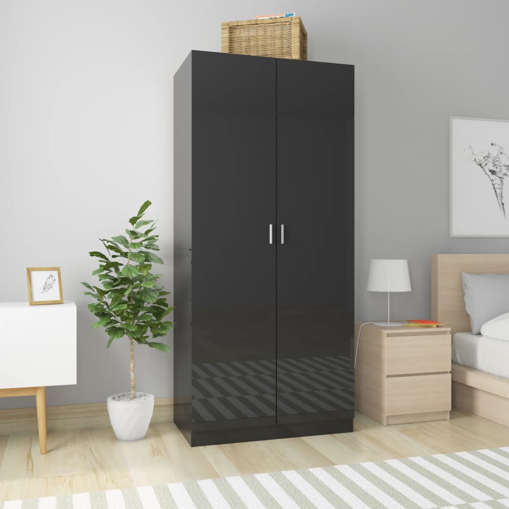 Kleiderschrank Hochglanz-Schwarz 90x52x200 cm Holzwerkstoff