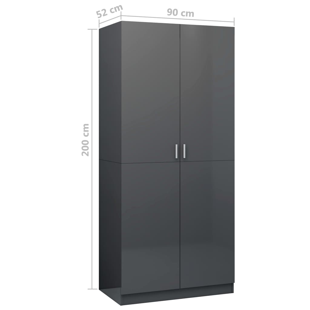 Kleiderschrank Hochglanz-Grau 90x52x200 cm Holzwerkstoff