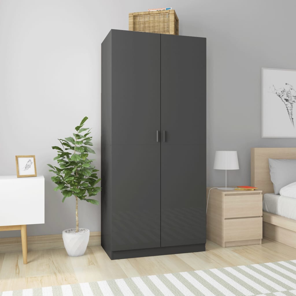Kleiderschrank Hochglanz-Grau 90x52x200 cm Holzwerkstoff
