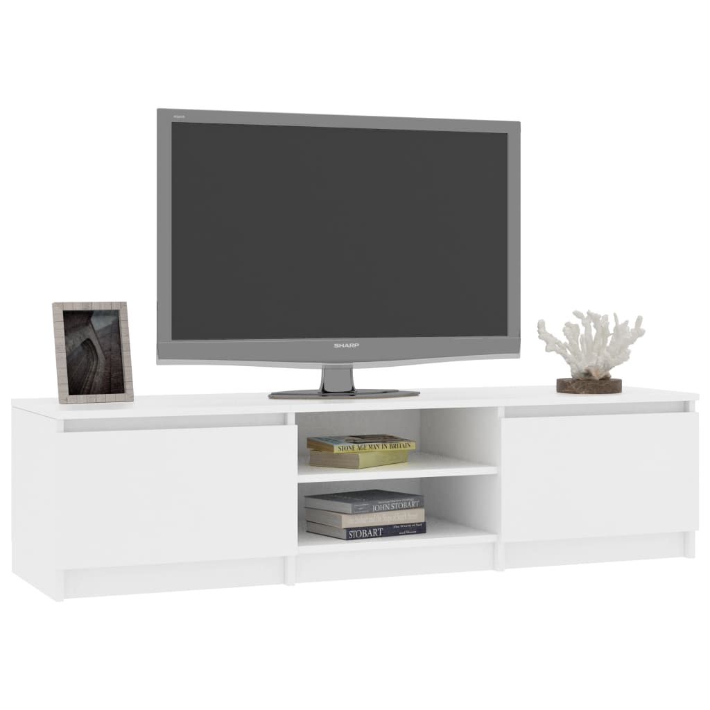 Meuble TV blanc 140×40×35,5 cm en bois