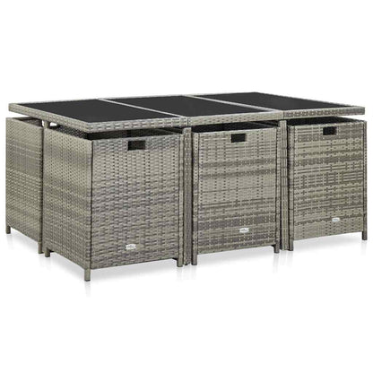 11-tlg. Garten-Essgruppe mit Auflagen Poly Rattan Grau