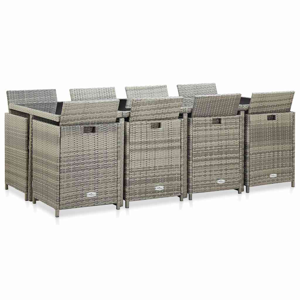 13-tlg. Garten-Essgruppe mit Auflagen Poly Rattan Grau