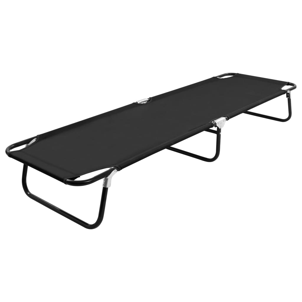 Folding sun lounger black steel