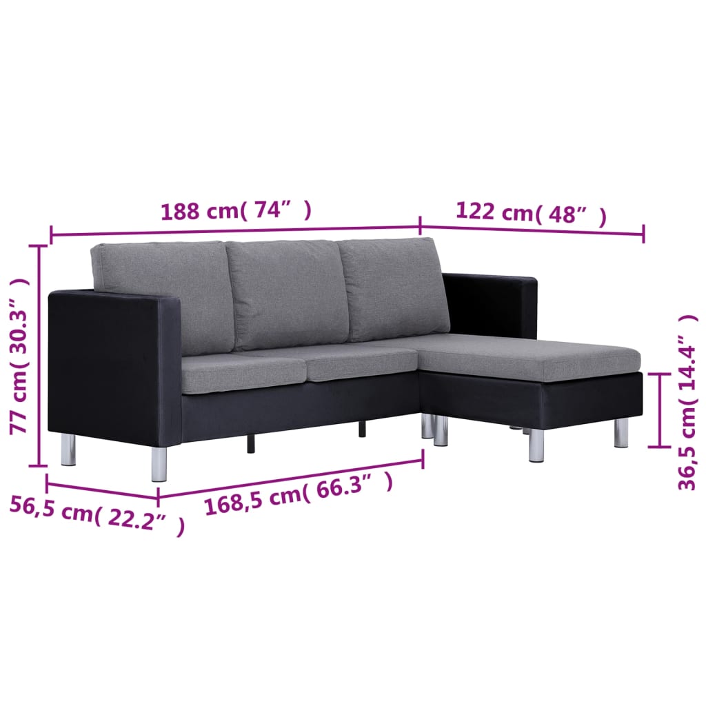 3-Sitzer-Sofa mit Kissen Schwarz Kunstleder