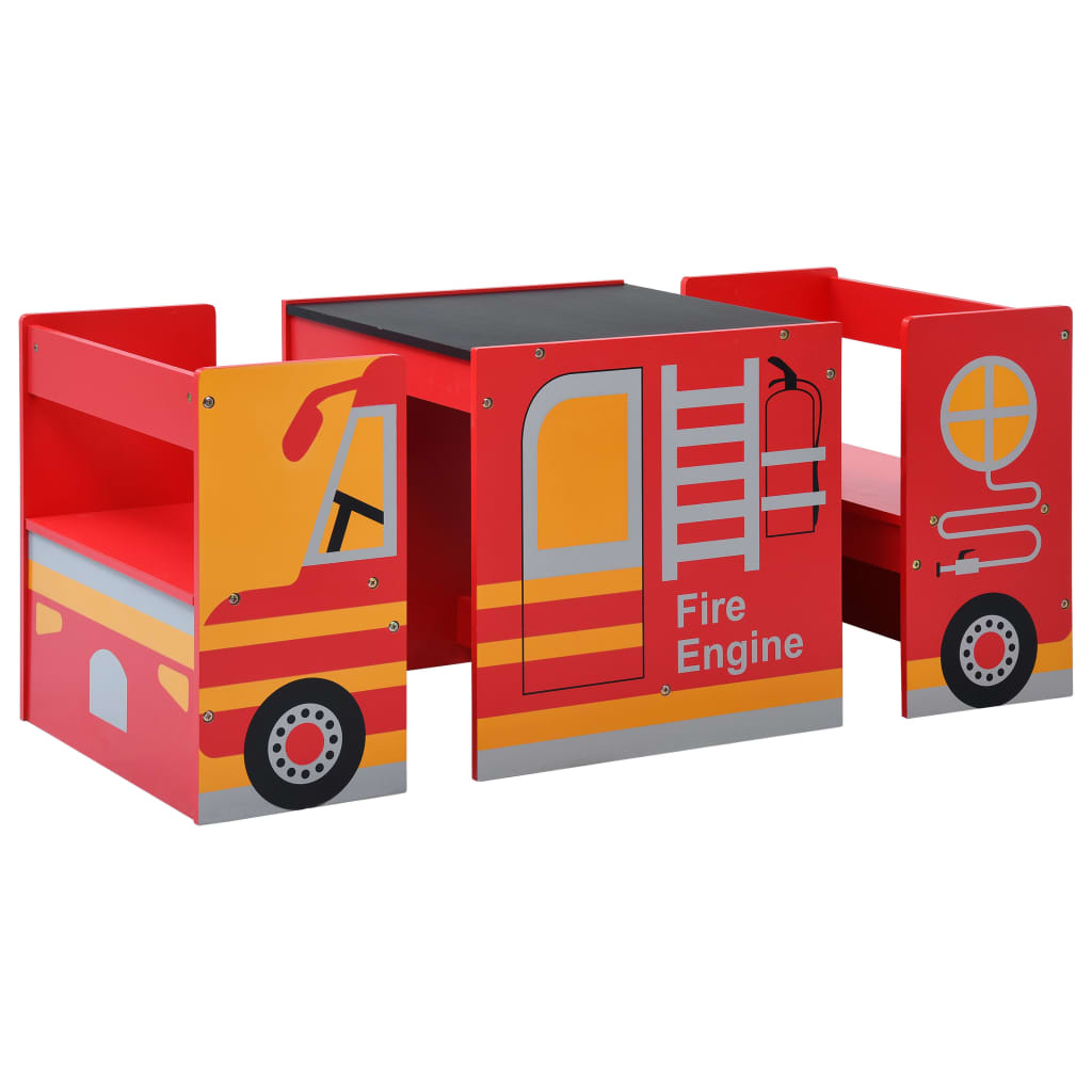 3-tlg. Kinder-Sitzgruppe Feuerwehrauto-Design Holz