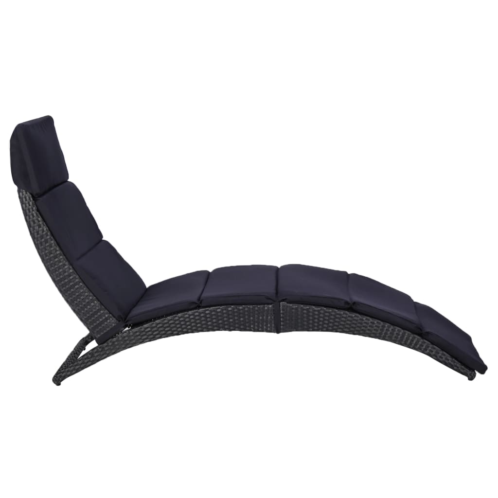 Bain de soleil avec coussin poly rotin noir