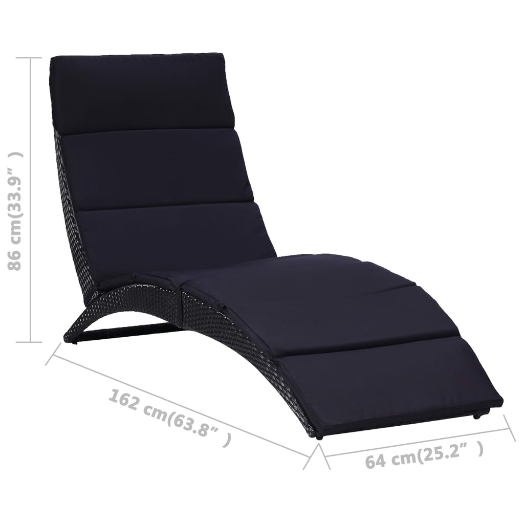 Bain de soleil avec coussin poly rotin noir