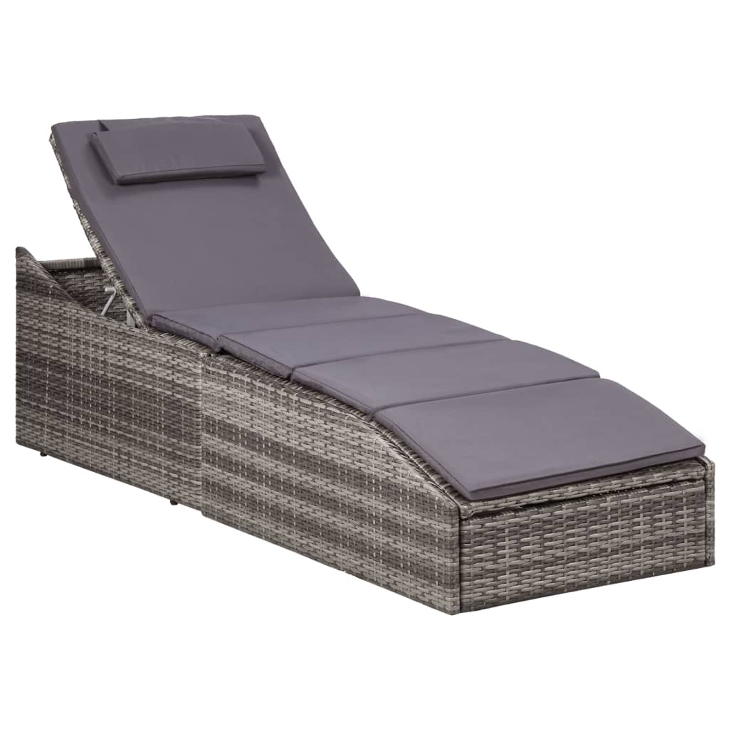 Bain de soleil avec coussin poly rotin gris