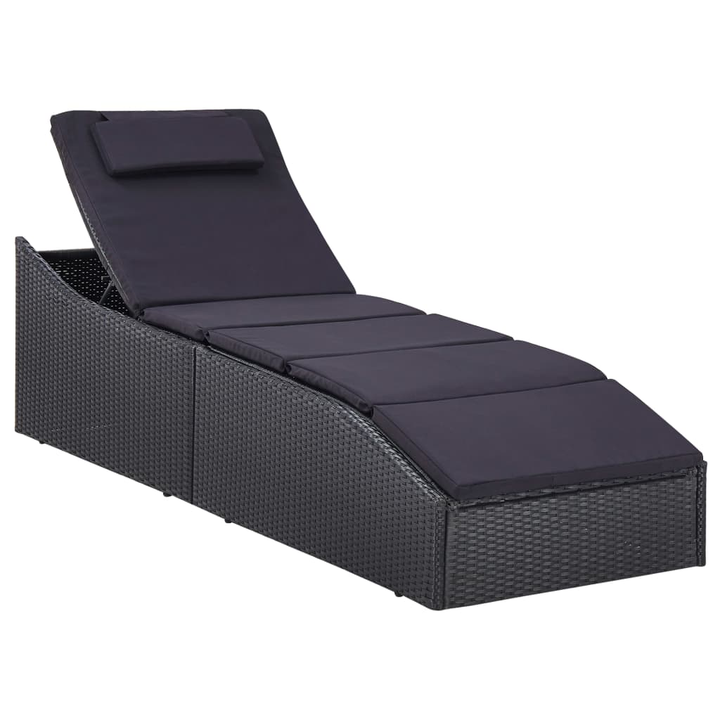 Bain de soleil avec coussin poly rotin noir