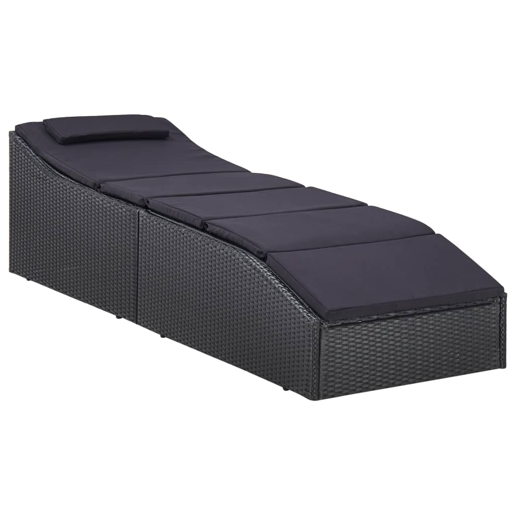 Bain de soleil avec coussin poly rotin noir