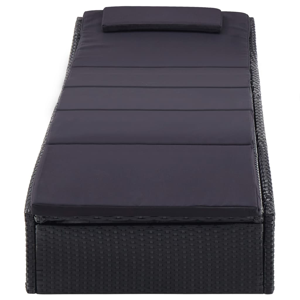 Bain de soleil avec coussin poly rotin noir