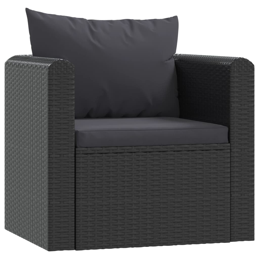 Fauteuil avec coussins poly rotin noir