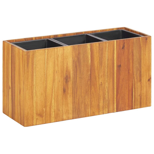 Garden raised bed with 3 pots made of solid acacia wood