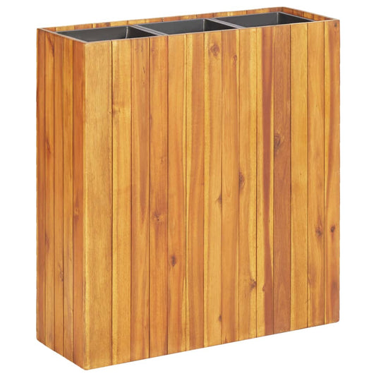 Garden raised bed with 3 pots made of solid acacia wood
