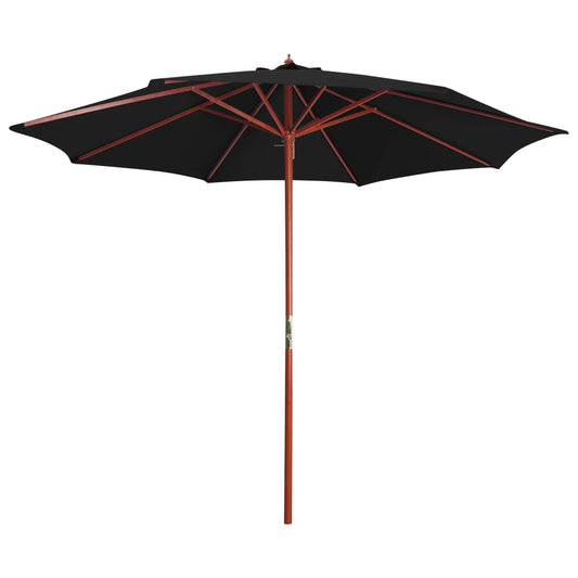 Parasol avec mât en bois 300 x 258 cm noir