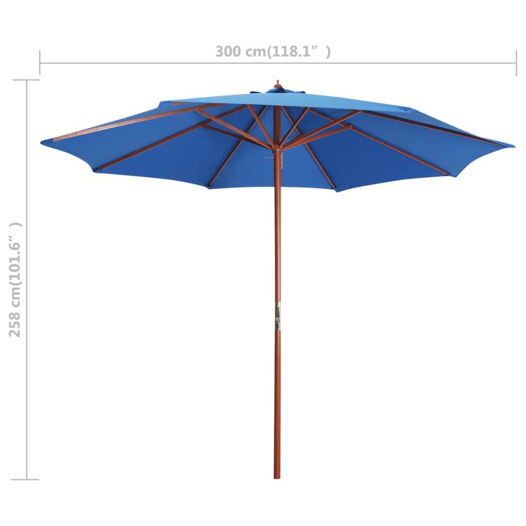 Parasol avec mât en bois 300 x 258 cm bleu