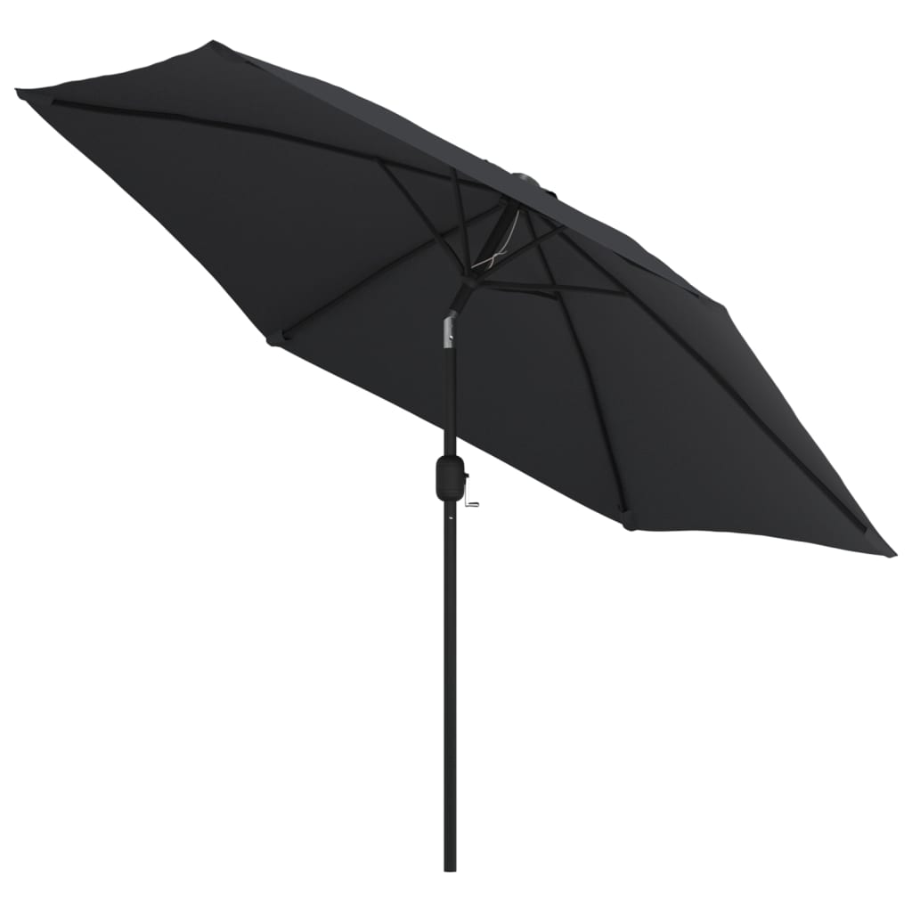 Parasol avec lumières LED et mât en acier 300 cm noir