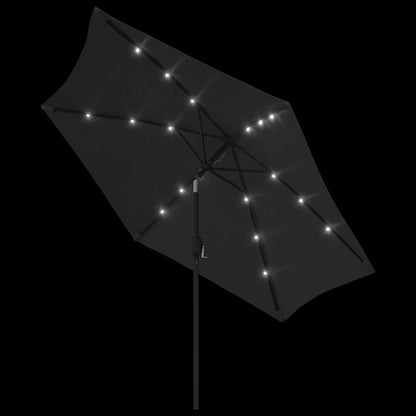 Sonnenschirm mit LED-Leuchten und Stahlmast 300 cm Schwarz