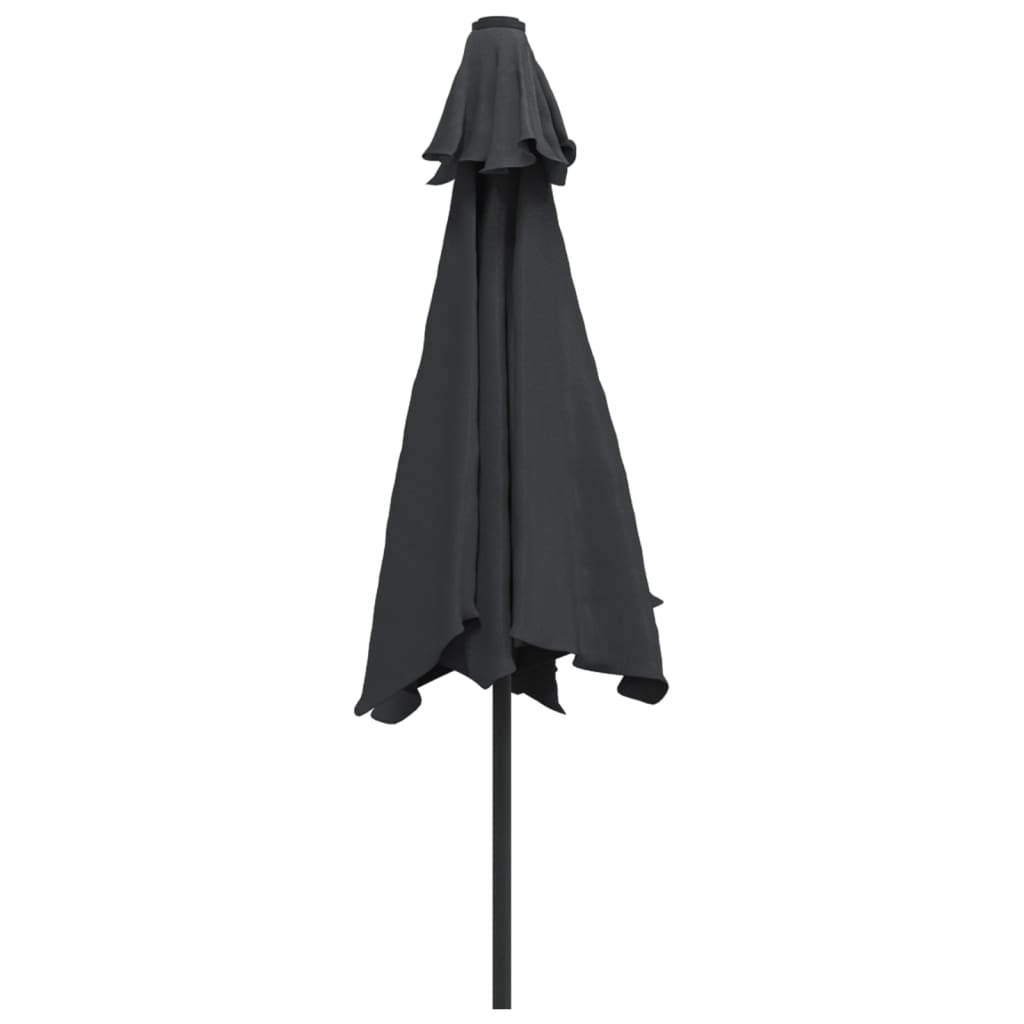 Parasol avec lumières LED et mât en acier 300 cm noir