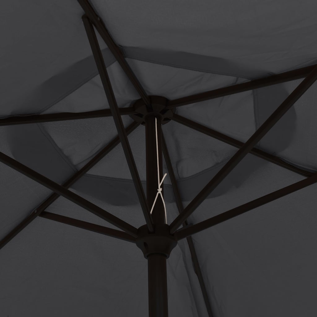 Parasol avec lumières LED et mât en acier 300 cm noir