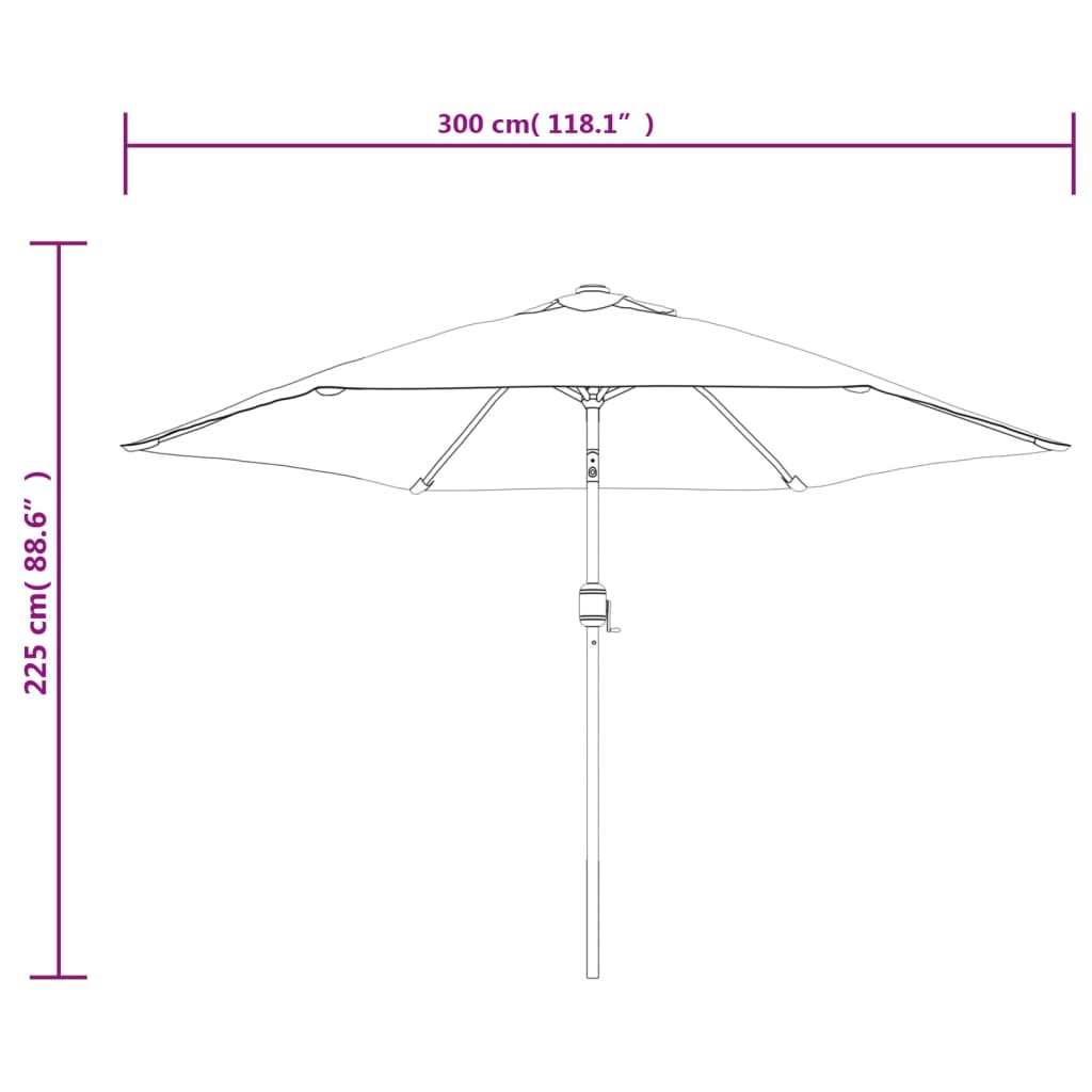 Parasol avec lumières LED et mât en acier 300 cm noir