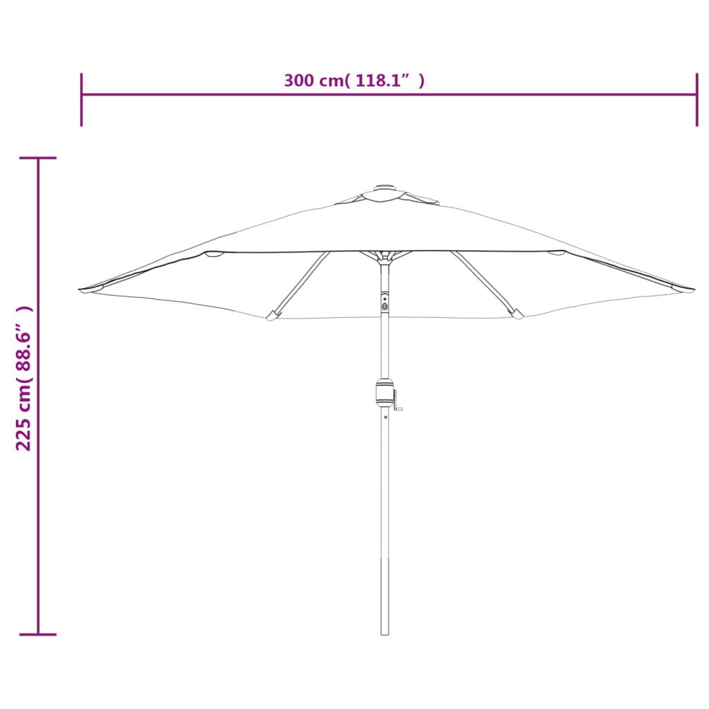 Parasol avec lumières LED et mât en acier 300 cm azur