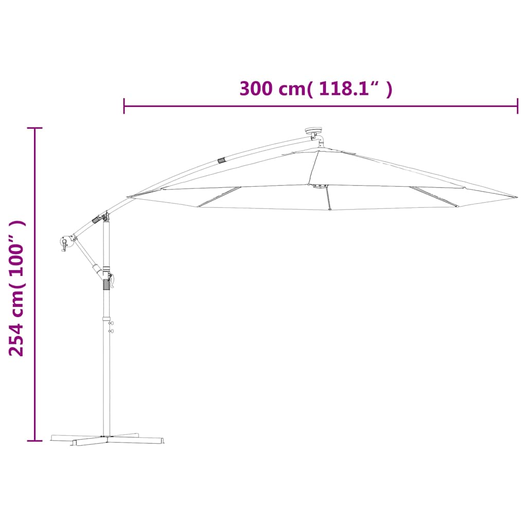 Ampelschirm mit LED-Beleuchtung und Stahl-Mast 300 cm Azurblau