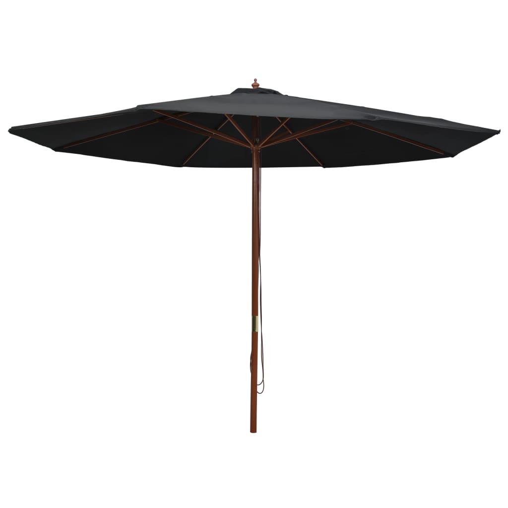 Parasol avec mât en bois 350 cm noir