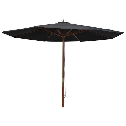 Parasol avec mât en bois 350 cm noir