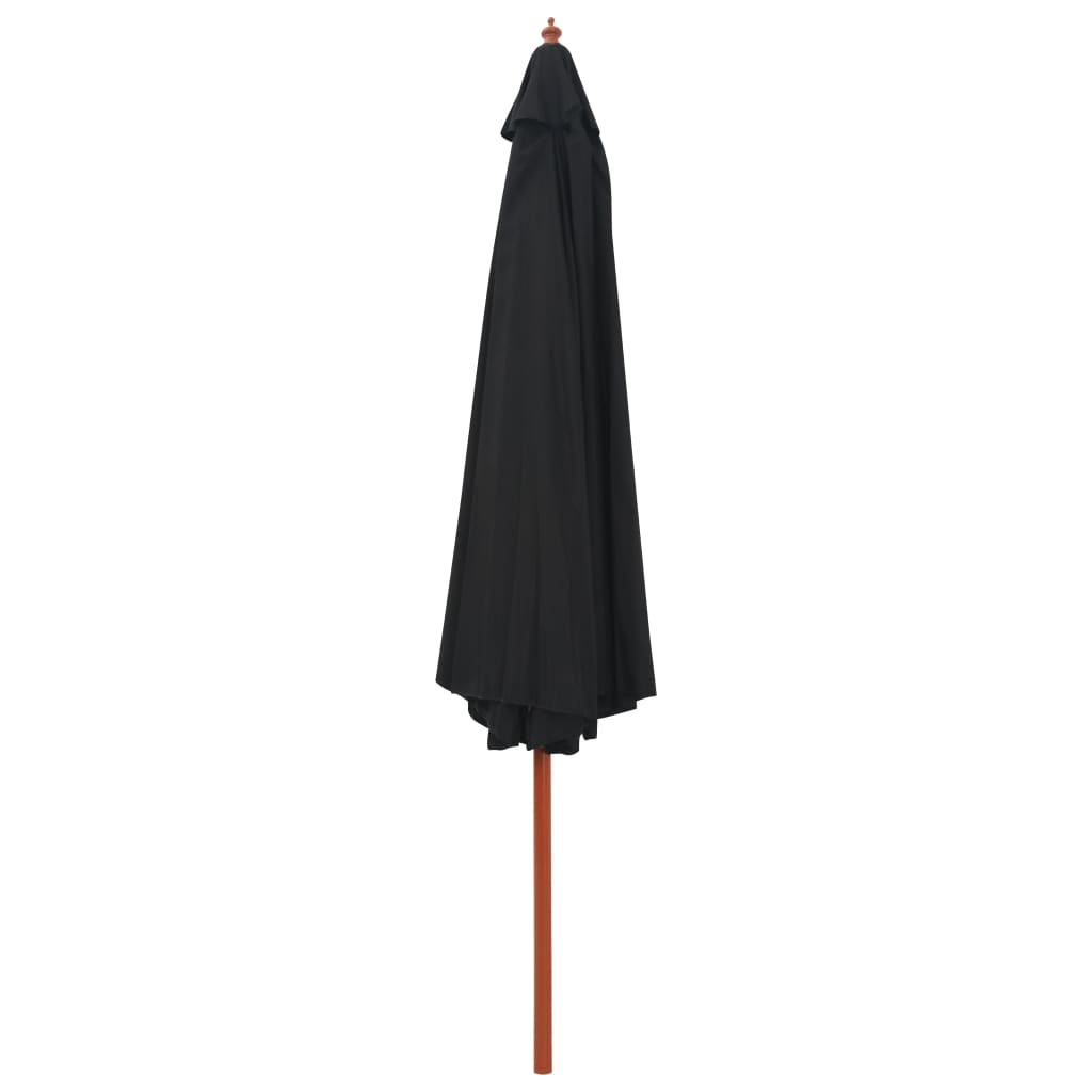 Parasol avec mât en bois 350 cm noir