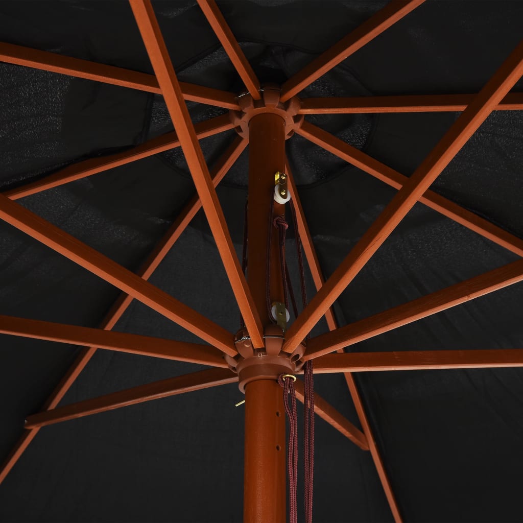 Parasol avec mât en bois 350 cm noir