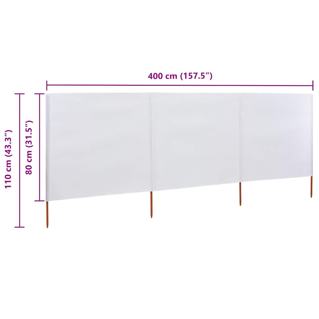 3-teiliges Windschutzgewebe 400 x 80 cm Sandweiß