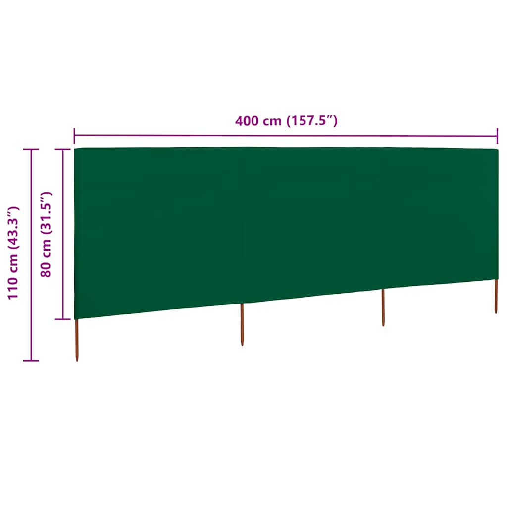 3-teiliges Windschutzgewebe 400 x 80 cm Grün