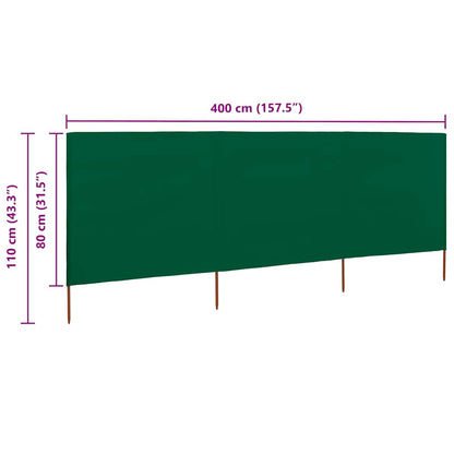 3-teiliges Windschutzgewebe 400 x 80 cm Grün