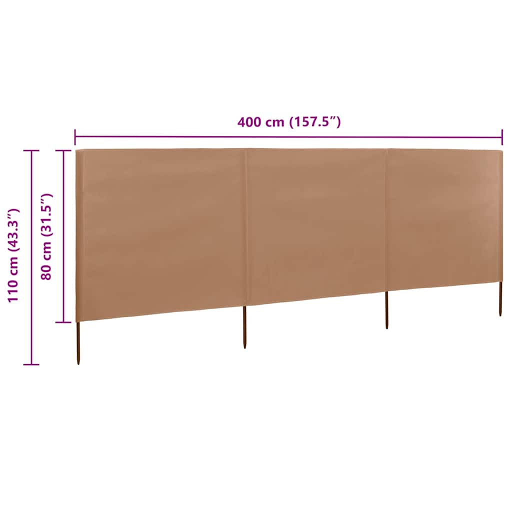 3-teiliges Windschutzgewebe 400 x 80 cm Taupe