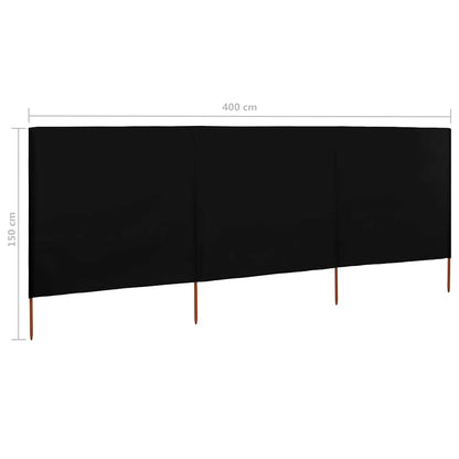3-teiliges Windschutzgewebe 400 x 120 cm Schwarz