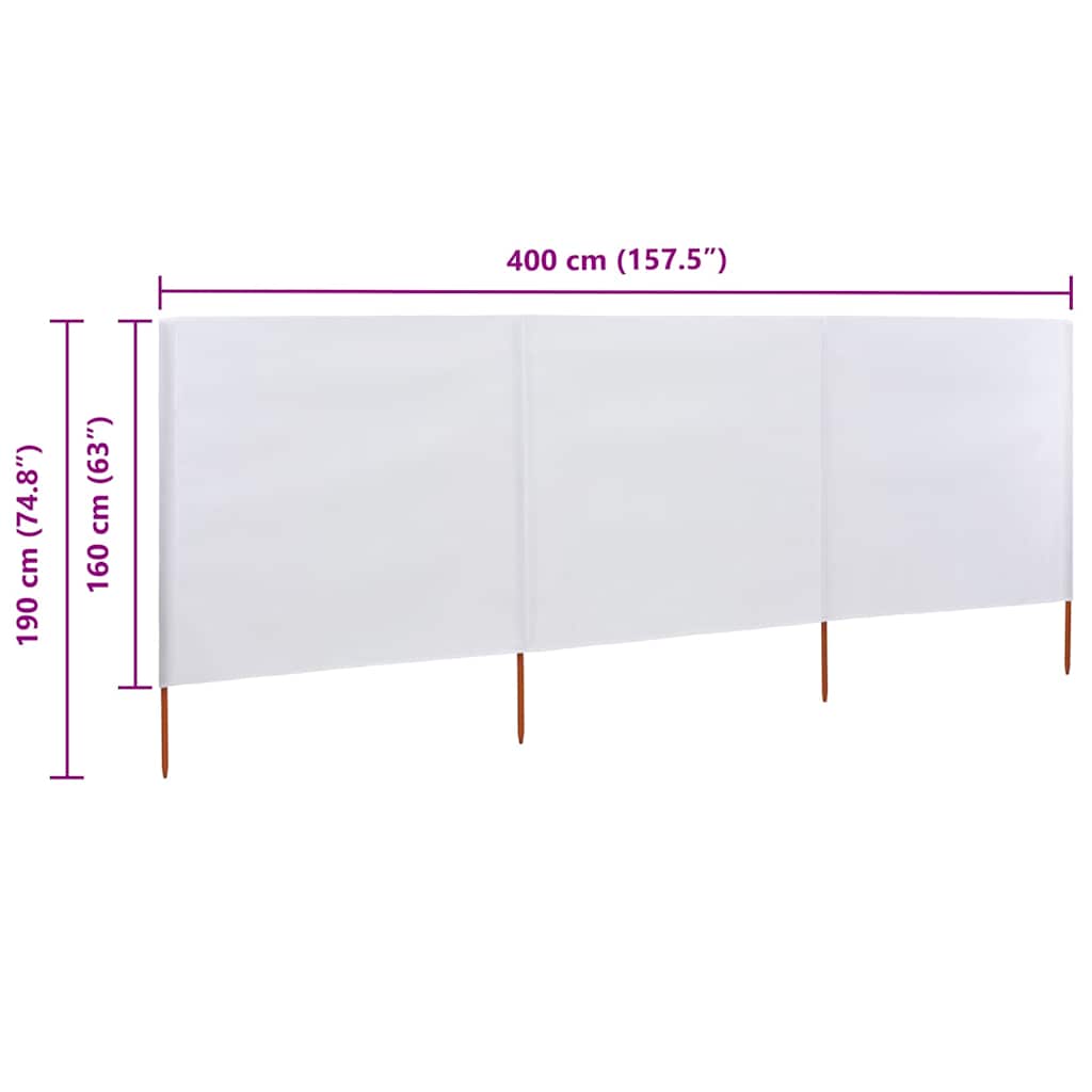 3-teiliges Windschutzgewebe 400 x 160 cm Sandweiß